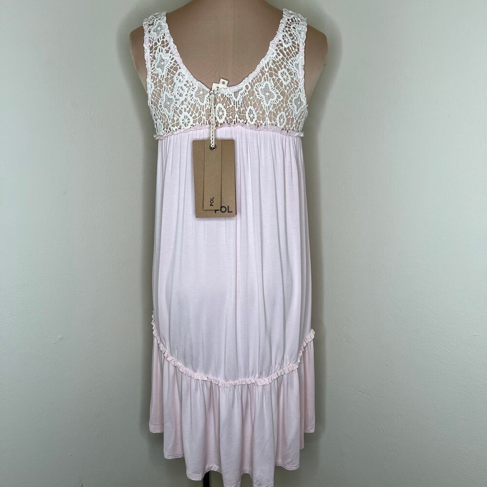 POL Tunic Top Small Womens Pink Coquette Crochet Lace Tiered High Low Ruffle New - Picture 3 of 8